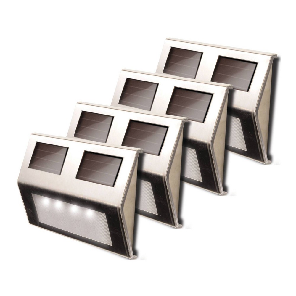 Maxsa Innovations 4pk Solar Powered Metal Deck Lights Stainless Steel: Outdoor Wall Lights, Weather-Resistant, 15 Lumens