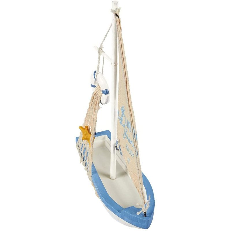 Juvale Enjoy It Wooden Sailboat Model with Flag, Net, Starfish, and Floating Tube for Nautical Home and Bathroom Boat Decor, Shelf, 13x8x3 In, 5 of 9