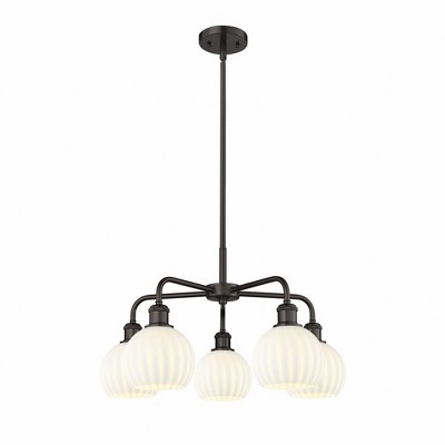 White Venetian - 5 Light Stem Hung Chandelier In Modern Style-13.5 Inches Tall and 24 Inches Wide