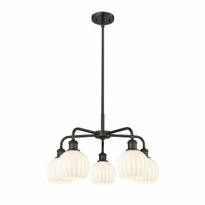 White Venetian - 5 Light Stem Hung Chandelier In Modern Style-13.5 Inches Tall and 24 Inches Wide - 1 of 1