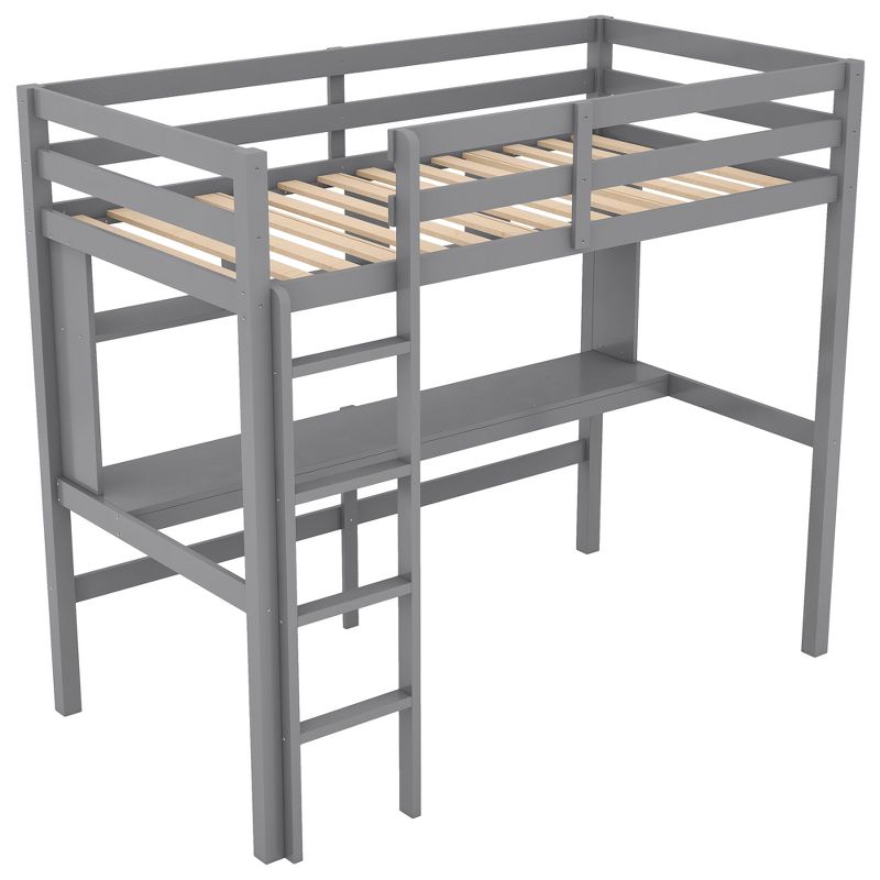 Twin Size Loft Bed with Desk, Shelves, and Ladder-ModernLuxe, 5 of 11