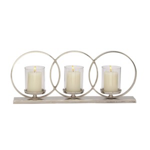 Set of 3 Contemporary Silver Aluminum/Glass Rings Light Candle Holder - Olivia & May - 1 of 4