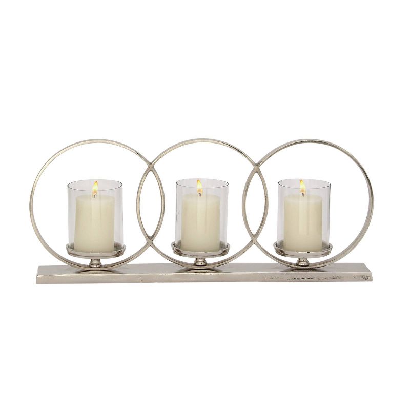 Set of 3 Contemporary Silver Aluminum/Glass Rings Light Candle Holder - Olivia &#38; May, 1 of 9