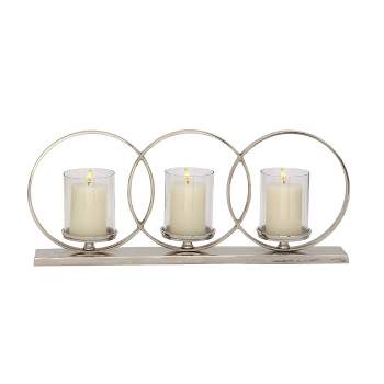 Set of 3 Contemporary Silver Aluminum/Glass Rings Light Candle Holder - Olivia & May