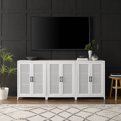 Milo 84" White Woven Entertainment Center with Cabinets