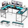 78.8" U Shaped Computer Desk with Power Outlets, USB Ports, LED Strip and Monitor Stand, Reversible L Shaped Desk with Storage Shelves - 2 of 4