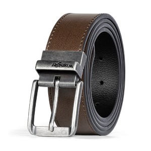 Men's Two-in-One Reversible Leather Belt, Brown Black Casual Everyday Classic Harness Buckle Belt, One Size, Cut For Fit - Wrangler - 1 of 4