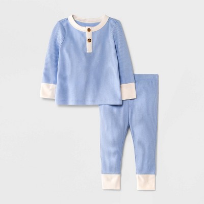 Image of Baby Boys' 2pc Henley Rib Top & Bottom Set - Cat & Jack™ Blue 3-6M