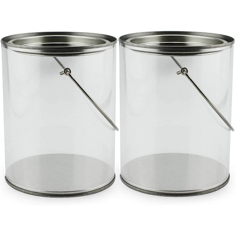 Cornucopia Brands Quart Size Clear Plastic Paint Cans 2pk, 5in Tall; Faux Small Pails w/Handle, NOT for Liquids / Heavy Objects, 1 of 7