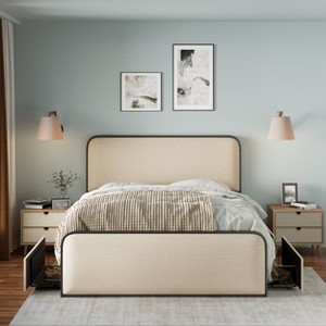 Kumasinova Modern Queen/King Bed Frame with Curved Headboard,Bed Frame Queen/King Size with Under-Bed Storage/4 Drawers,Bed Frames with Footboard - 1 of 4