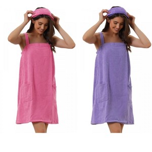 INSPIRE CHIC Women's 2 Pcs Sleeveless Towel Wrap Robe with Strap for Shower - 1 of 4