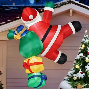 Joyfy 6 FT Tall Christmas Inflatable Outdoor Decorations, Climbing Santa with Gift Bags Hanging Inflatable with LEDs for Xmas Party Outdoor Yard Decor - 1 of 4