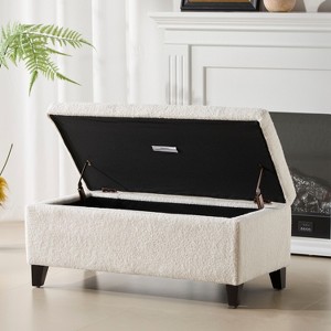 Kumasinova 39" Boucle Storage Ottoman Bench with Flip Top Lid,Entryway Bench with Birch Wood Legs,End of Bed Storage Bench for Bedroom,Living Room - 1 of 4