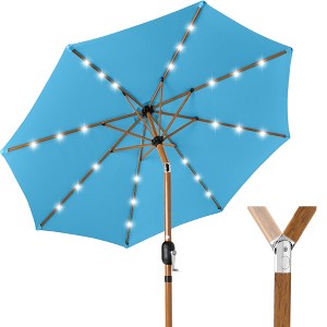 Best Choice Products 10ft Solar LED Lighted Outdoor Woodgrain Pattern Steel Market Patio Umbrella - 1 of 4