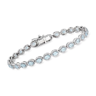 Ross-Simons 3.80 ct. t.w. Aquamarine and .10 ct. t.w. Diamond Tennis Bracelet in Sterling Silver