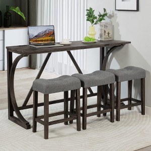 Mshliw 4-Piece Bar Table Set with Power Outlet, Rectangular Bar Table with 3 Upholstered Stools for Dining Room, Living Room, and Game Room - 1 of 4