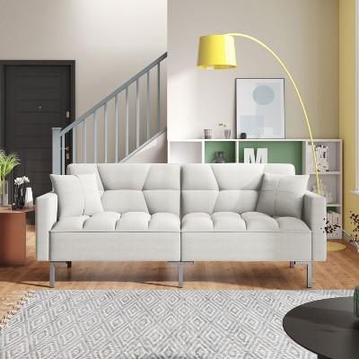 Modern Linen Upholstered Convertible Folding Futon Sofa Bed White-ModernLuxe