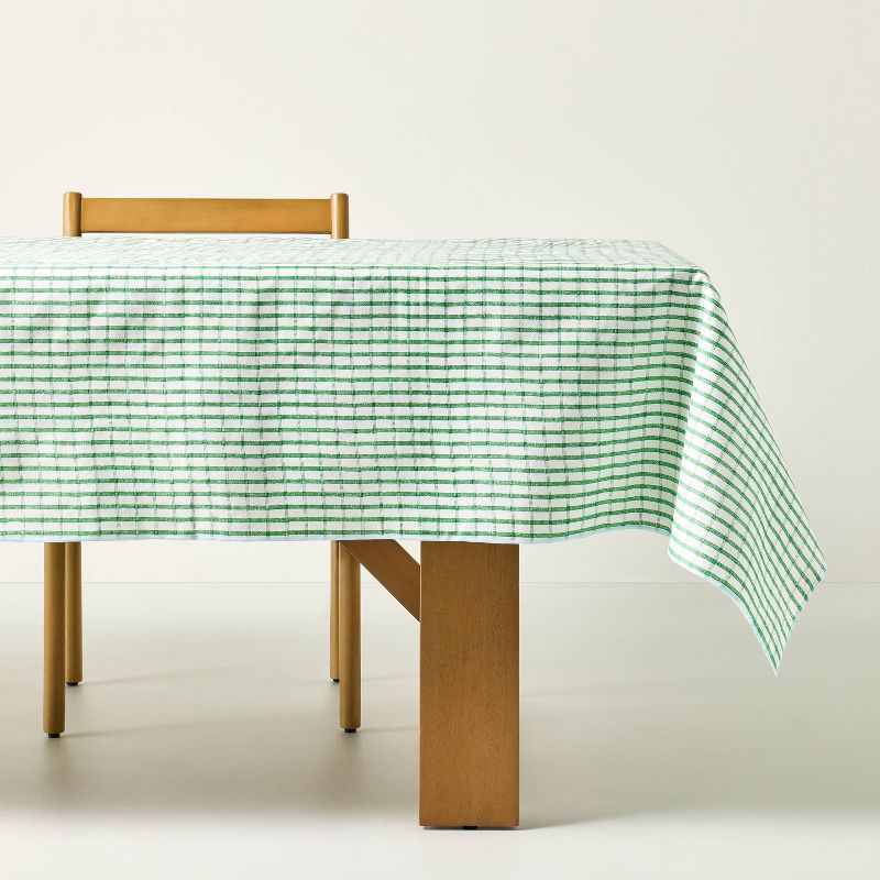 60&#34;x84&#34; Checkered Plaid Wipeable Rectangular Tablecloth Cream/Light Blue/Green - Hearth &#38; Hand&#8482; with Magnolia, 1 of 5