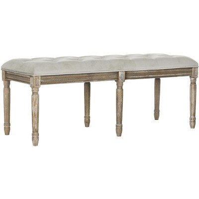 Rocha 47'' Grey Velvet Tufted Transitional Wood Bench in Rustic Oak