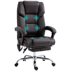 Vinsetto Massage Office Chair with 6 Vibration Points, Lumbar Heated PU Leather Reclining Computer Chair with Adjustable Height, Footrest - 1 of 4