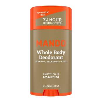 Mando Whole Body Deodorant - Men’s Aluminum-Free Smooth Solid Stick Deodorant - Unscented - 2.6oz