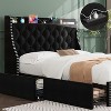 Full Bed Frame - Wingback Headboard w/ 4 Storage Drawers, USB/C Ports, Upholstered Platform, No Box Spring - 4 of 4