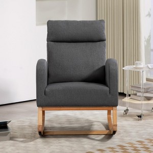 GustoWave Modern Fabric Rocking Chair with Solid Wood Legs, Nursery Glider Chair with Side Pockets, Linen Rocker Armchair - Dark Gray - 1 of 4