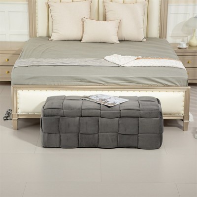 43.7" Storage Ottoman Bench, Velvet End of Bed Storage Bench, Upholstered Flip Top Entryway Bench, Foot Rest Stool for Living Room Bedroom