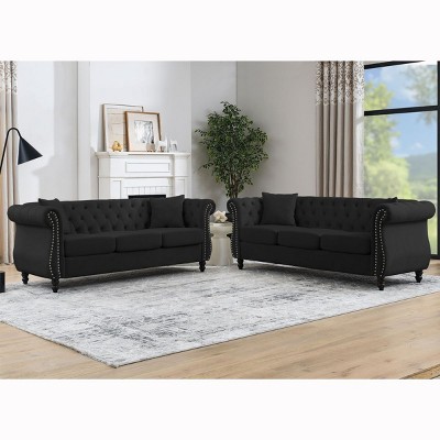 Chesterfield Sofa,Velvet Sofas,English Roll Arm Sofa,Upholstered Tufted Sofa With Nailhead-Cuddlewood