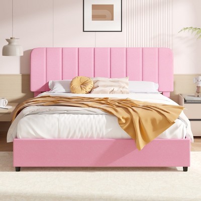 VECELO Upholstered Bed Frame with 1/4 Drawers and Adjustable Headboard, Twin/Full/Queen/King Platform Bed