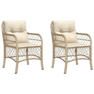 vidaXL Patio Chairs with Cushions 2 pcs - Beige PE Rattan Outdoor Garden Chairs, Powder-Coated Steel Frame, Comfortable Seating with Removable Covers - 1 of 4