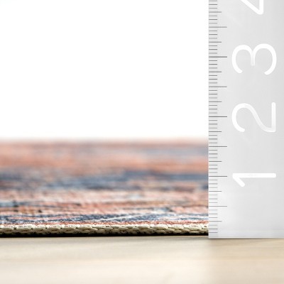 Astra Brick Red and Blue Synthetic Washable Area Rug, 3' x 5'