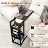 ResenkosSofa Table, End Table, Side Table,C-shaped End Table with Charging Station and Retractable Tabletop-Coffee Brown - 4 of 4