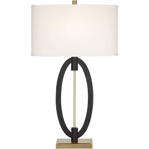 Pacific Coast Lighting Crescent 32" Tall Large Modern End Table Lamp Black Gold Metal Ring Single White Shade Living Room Bedroom Bedside Nightstand - 1 of 4