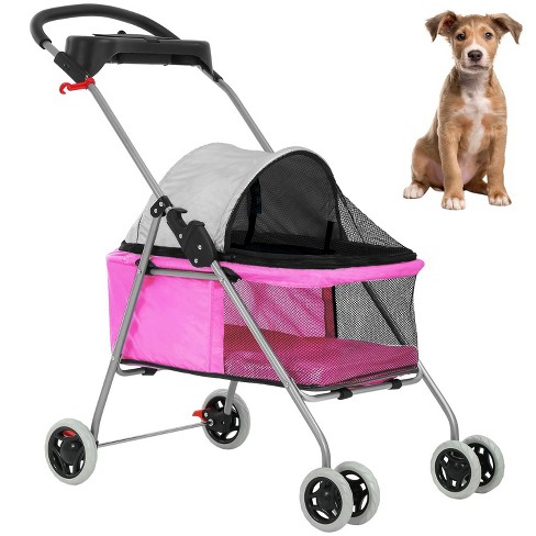 Fdw 4 Wheels Pet Stroller Cat Dog Stroller Portable Folding Travel Carrier Strolling Cart Waterproof With Storage Basket mesh Windows Pink Target