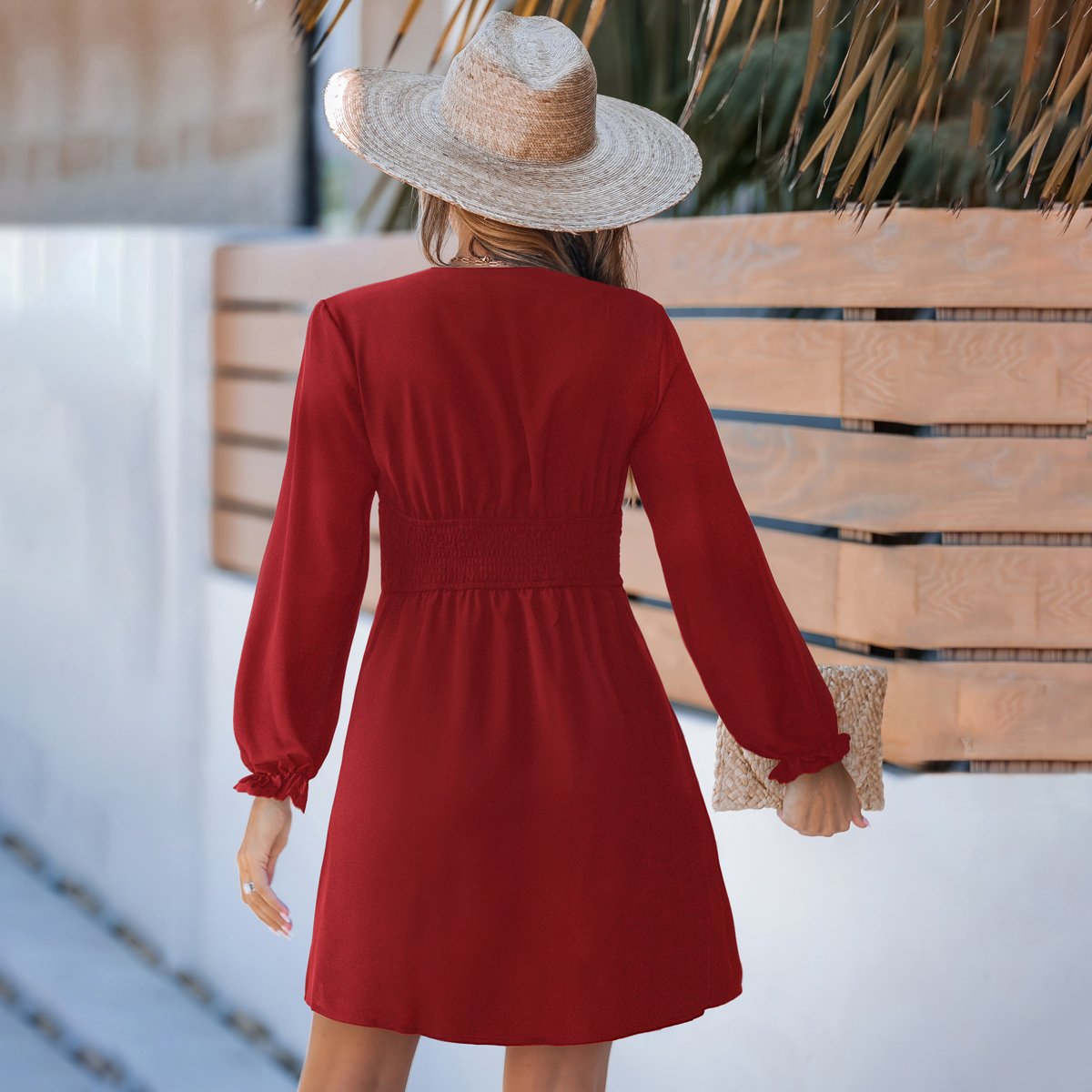 Женские платья Cupshe Women's Elegant Button-Down Puff Sleeve Mini Dress-XL-Red — фото 3