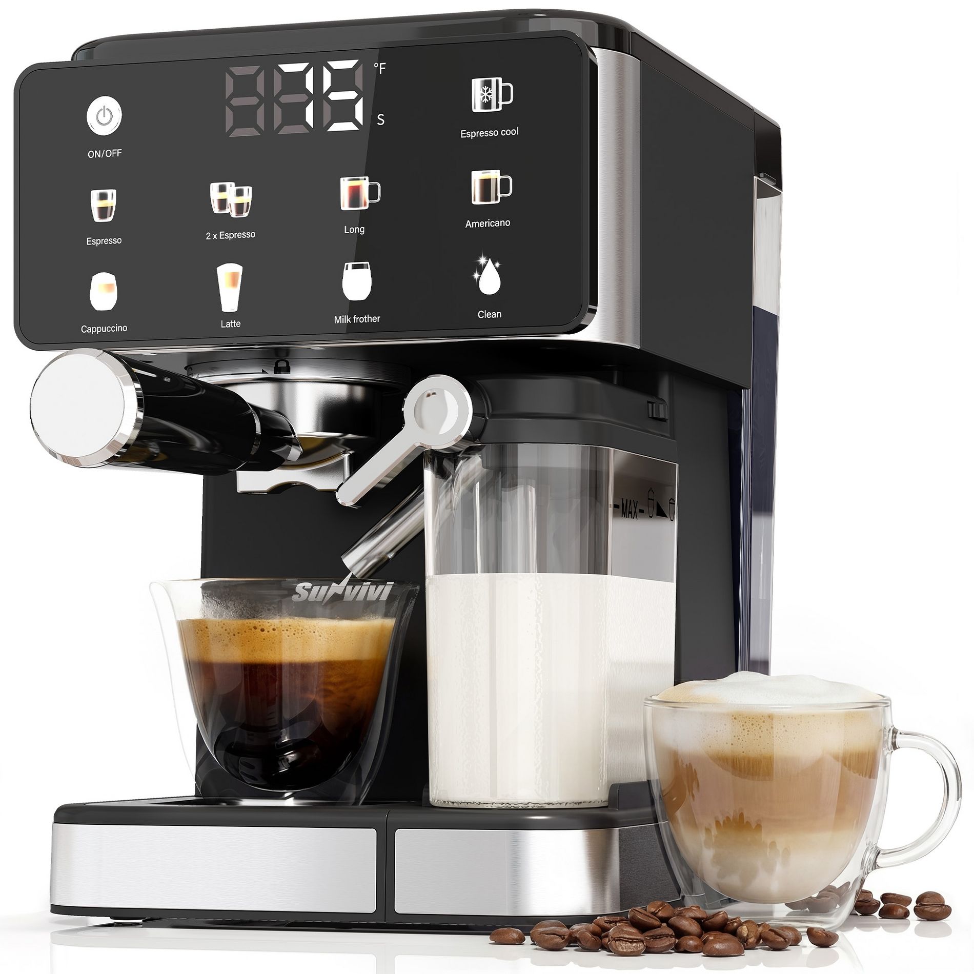 Heynemo Espresso Machine with Cold Brew, All-in-one Iced Coffee Maker with Automatic Milk Frother, LED Touchscreen, 51OZ Water Tank, Black