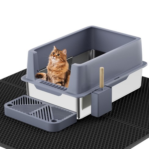 Stainless Steel Cat Litter Box with Lid, Extra Large Metal Kitty Litter Box with Scoop, Litter Mat - image 1 of 4