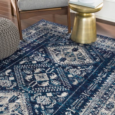 Navy Rectangular Synthetic Stain-Resistant Area Rug, 6'11" x 9'