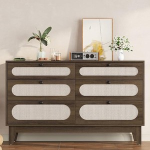 6 Rattan Drawer Dresser, with USB Ports and Outlets, 6 Chests of Drawers Storage for Bedroom, Living Room,Hallway,Bedside,Dining Room,Corridor - 1 of 4