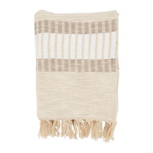 50"x60" Textured Treasures Woven Striped with Fringe Throw Blanket Natural - Saro Lifestyle: Cozy Cotton, Machine Washable - 1 of 2