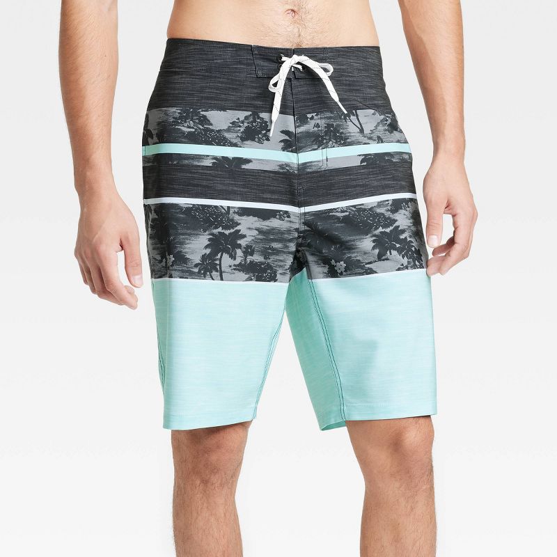 Men's 10" Tropical Print Swim Shorts - Goodfellow & Co™ Aqua Green, 1 of 4