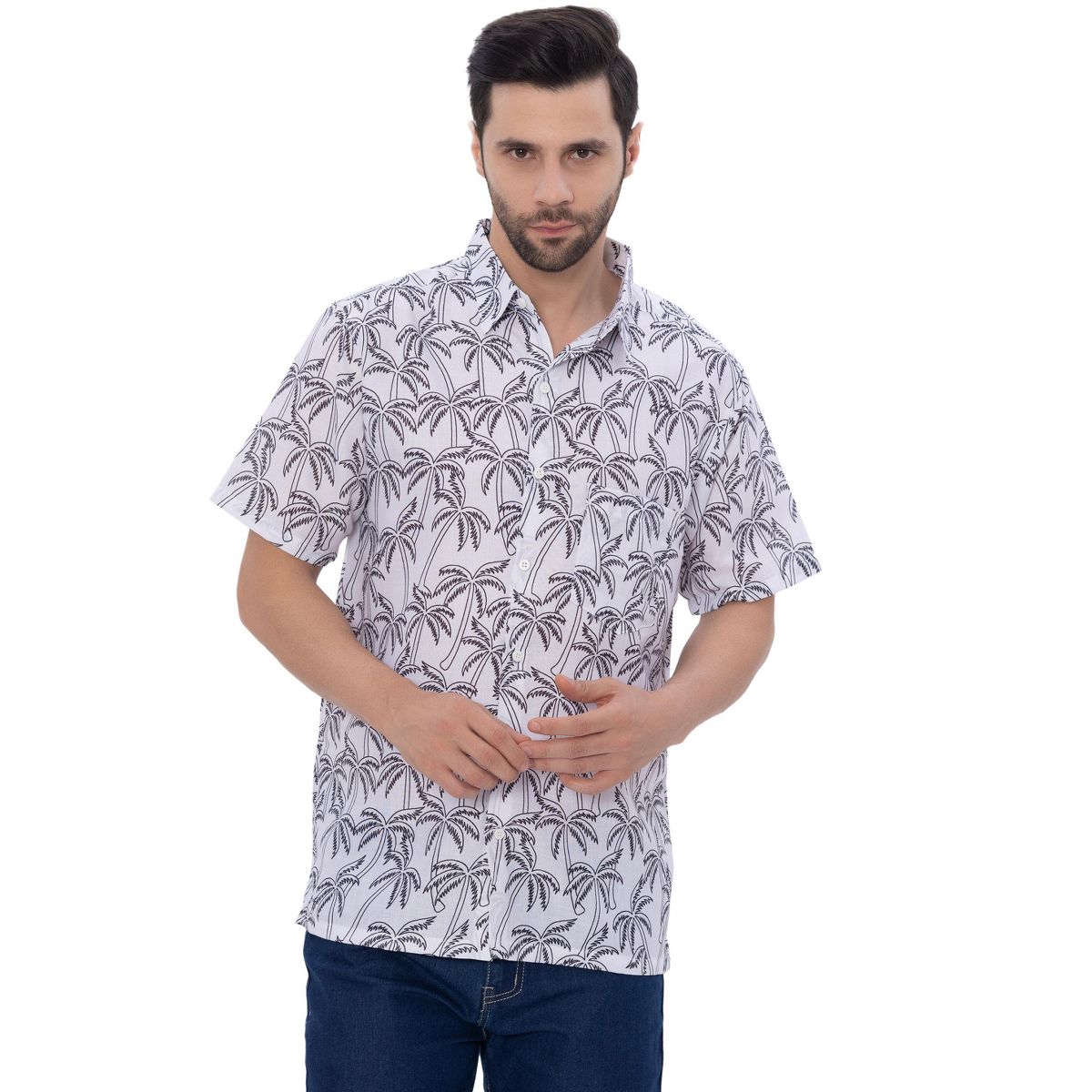 HAPPY BAY Men's Hawaiian Shirts Short Sleeve Button Down Shirt Mens Casual Shirts Linen Effect Tropical Beach Summer Party Shirts XXL Black,Tree