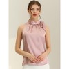 INSPIRE CHIC Women's Elegant Satin Sleeveless Bow Tie Mock Neck Solid Work Blouse - 2 of 4
