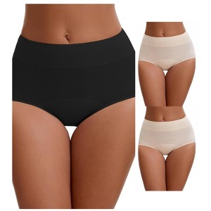 INSPIRE CHIC 3 Packs Leak Proof Briefs for Women's Cotton High Waist Elastic Waistband Period Underwear - 1 of 4