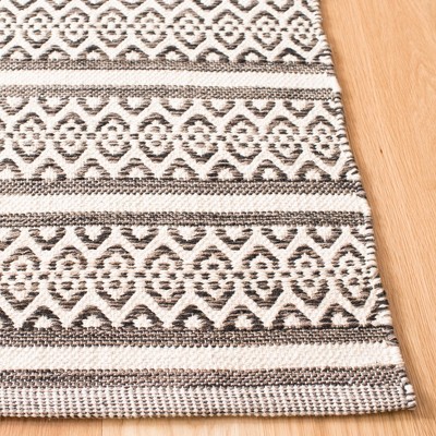 Ivory and Black Hand-Woven Wool Cotton Blend 9' x 12' Rug