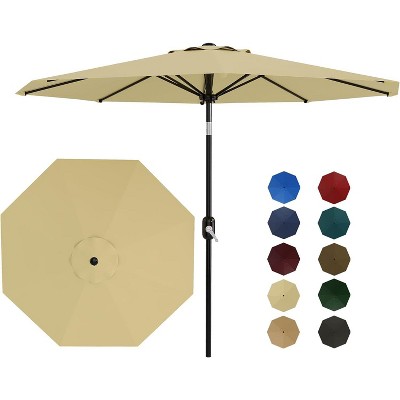 15Ft Rectangular Patio Umbrella with Base Large Patio Umbrella with Crank Handle, UV Resistant, Suitable for Outdoor Markets, Backyard, Poolside-Beige