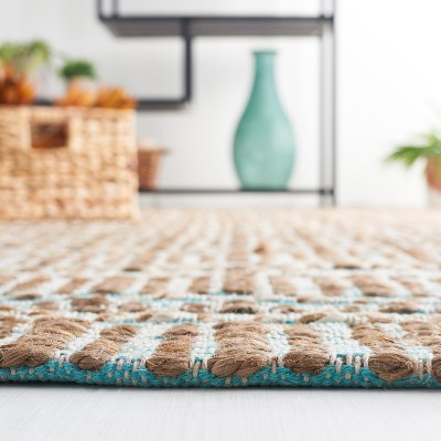 Teal and Natural Flat Woven Cotton Area Rug