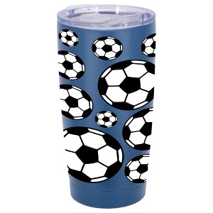 100 North 20 Ounce Stainless Steel On the Go Travel Tumbler With Push Top Lid, Soccer Ball Blue - 1 of 4