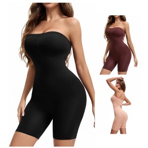 INSPIRE CHIC Women's Tube Shapewear Tummy Control Butt Lifter Strapless Mid Thigh Body Shaper 3 Packs - 1 of 4